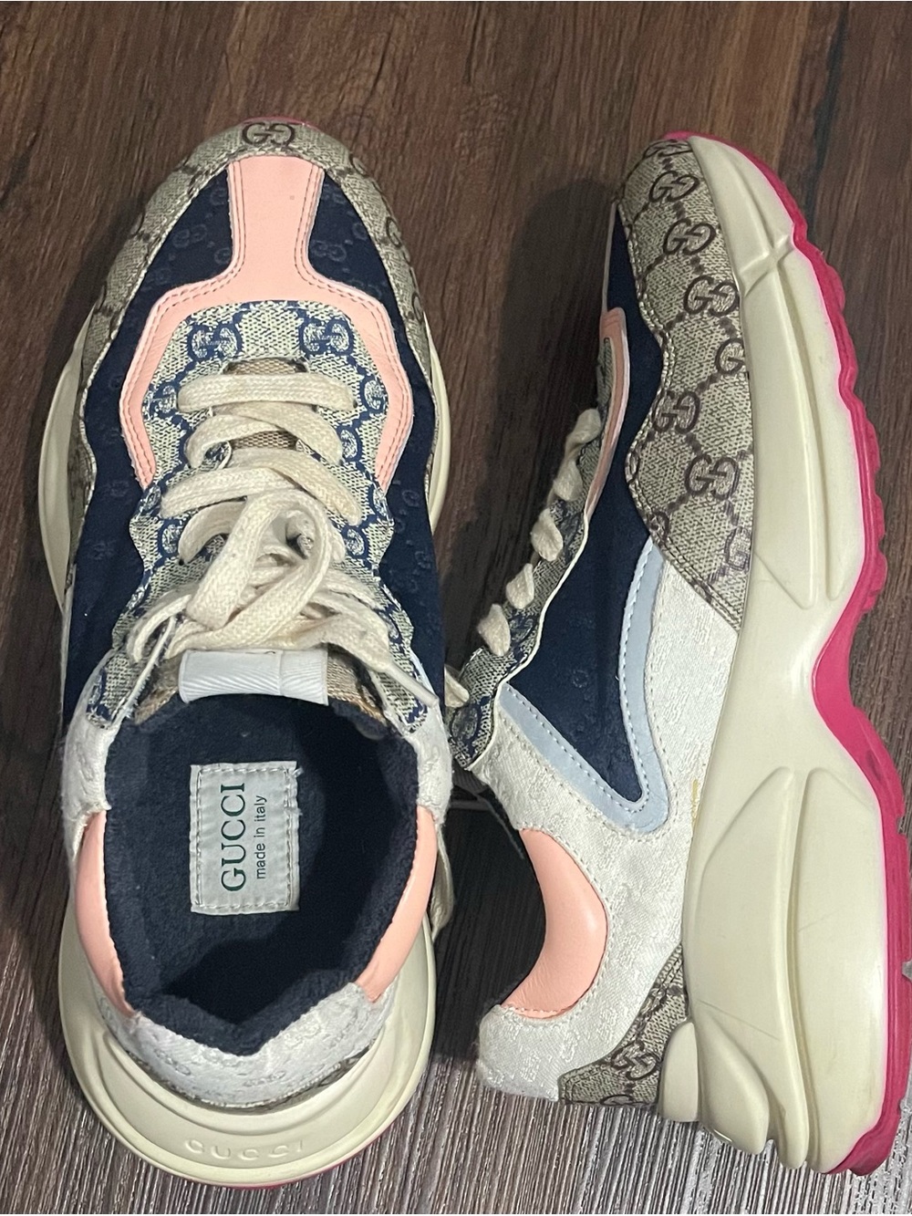Gucci Multicolor Chunky Runner Sneakers — Navy, Pink & Beige